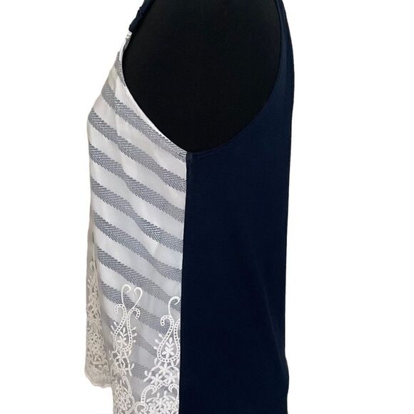 XHILARATION Woman's Racer back Tank Size M Navy Blue with Lace Overlay Front - Picture 8 of 12